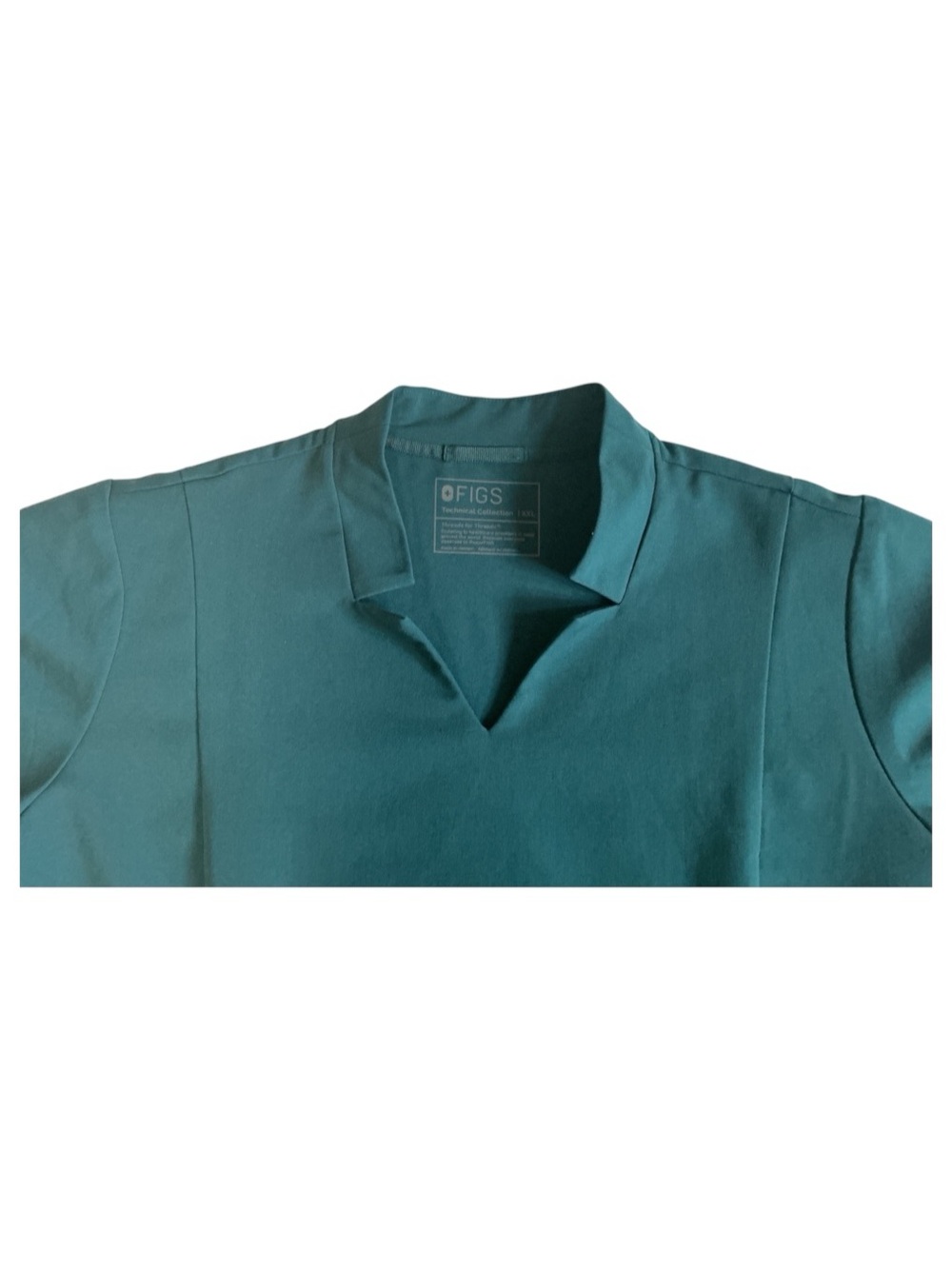 Figs Teal Scrub Top Short-Sleeve Notched Collar - Picture 2 of 7